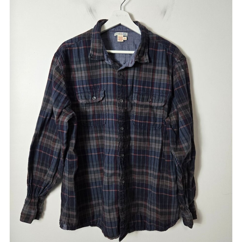 Carbon2Cobalt Women's XL Blue Plaid Gauze Long-Sleeve Button Shirt Flannel FLAW